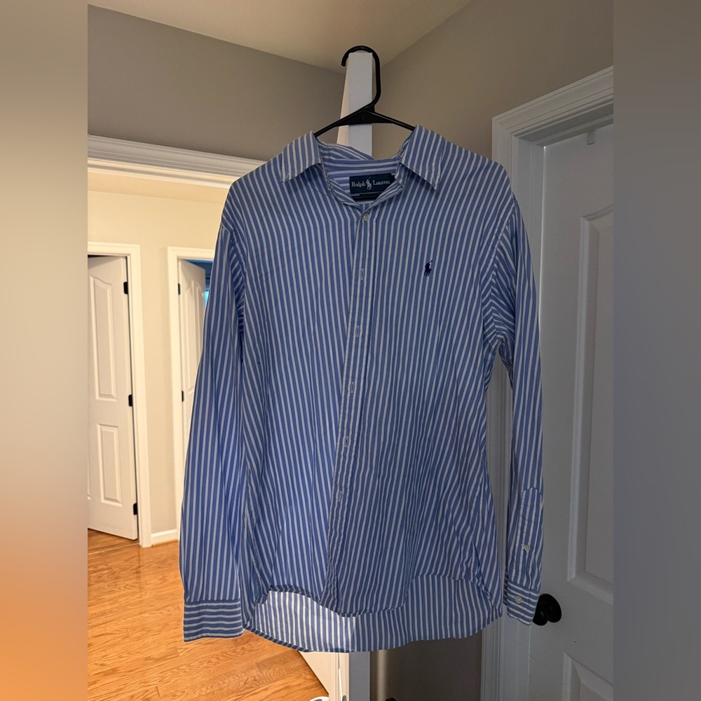 Ralph Lauren Men's Blue and White Striped Shirt